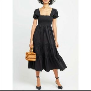 New with Tags Black Daphne Square Neck Smocked Maxi Dress